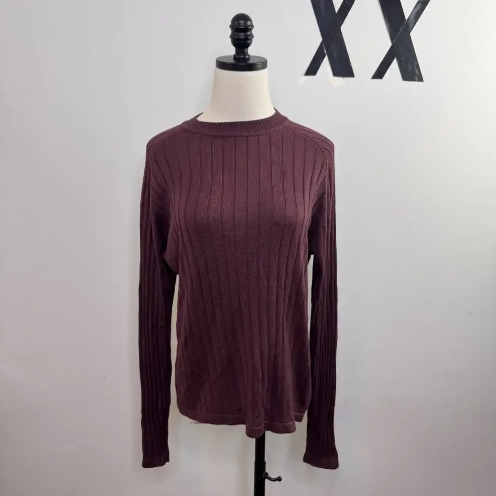 Vintage 90s J Ferrar Burgundy Silk Pullover Ribbed Sweater Y2K Luxe M
